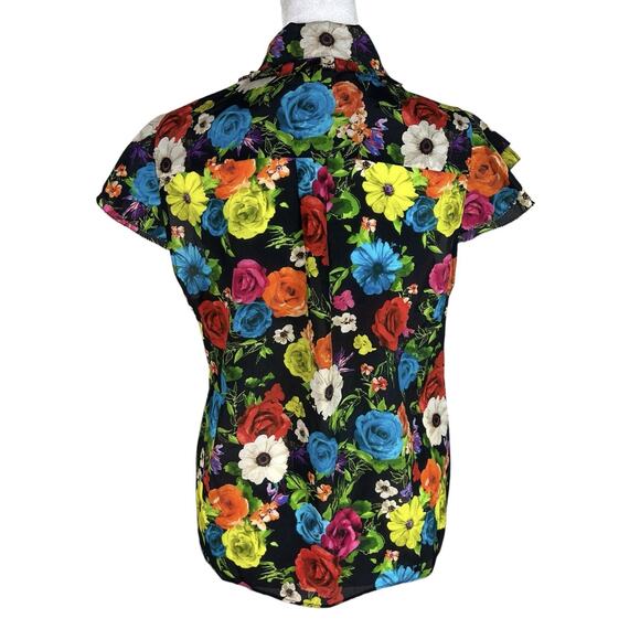 Alice and Olivia Martel Silk Flutter Sleeve Top Floral Button Blouse Size Small - Picture 4 of 7